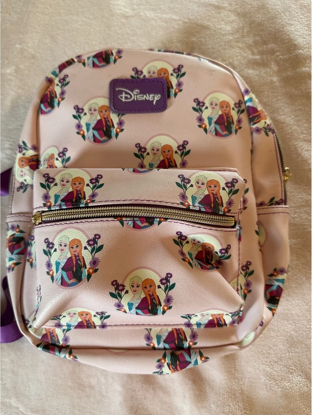 Disney Frozen Elsa and Anna Flowers Mini Faux Leather Backpack Pink